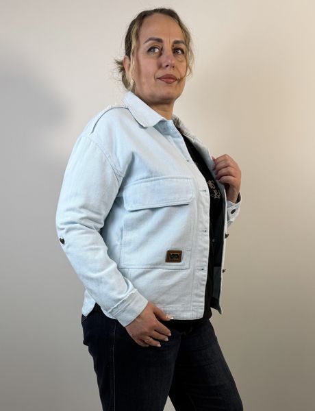 Коротка куртка джинсова жіноча оверсайз L-5XL Блакитний 908/L фото