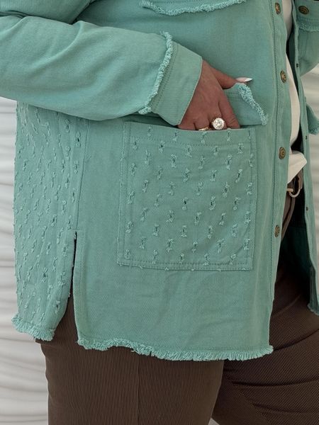 Джинсовая куртка-ветровка оверсайз L-5XL (44/46-54/56) Зеленый 896-1/L фото